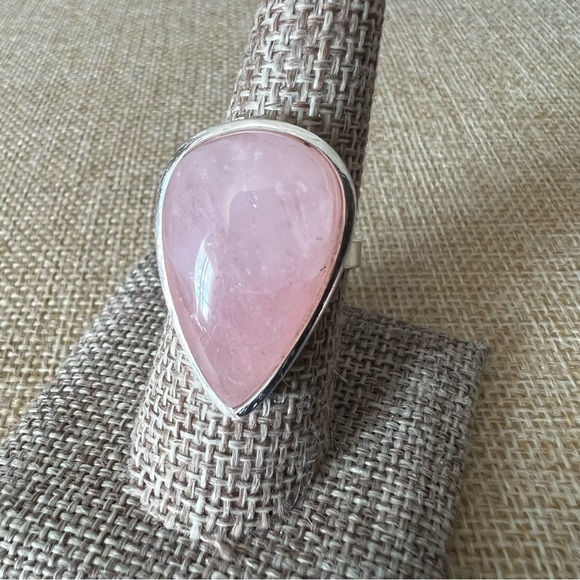 New Rose Quartz Crystal Stone Teardrop Sterling Silver Overlay Ring Size 8.25 - Picture 5 of 9